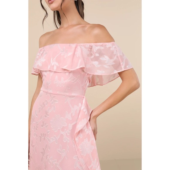 Lulus Pretty Perfect Blush Pink Burnout Floral Off-the-Shoulder Midi Dress XL - Picture 4 of 4
